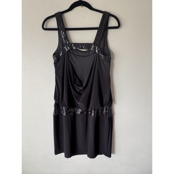 Vintage Adrianna Papell Size 6 Blouson Black Mini Dress Sequin Open Back Sexy - Picture 2 of 8